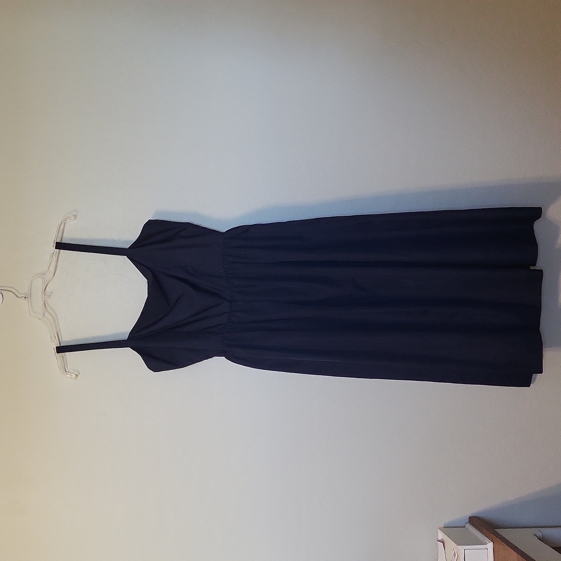 Vintage Lee Jordon Navy Blue Taffeta Spaghetti Strap Fit Flare Dress Size 16